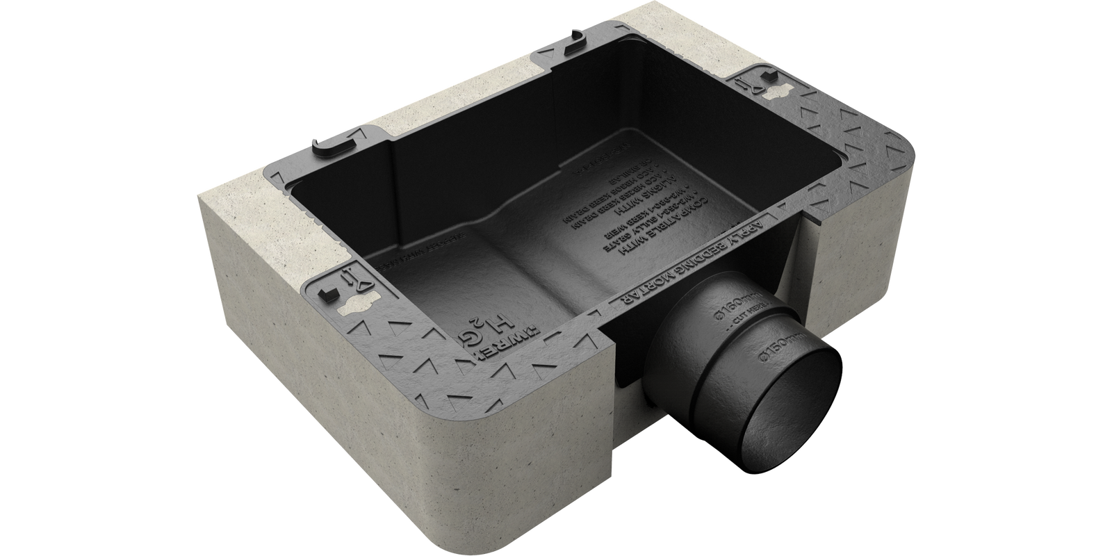 The Gully Chute Connector itself should be fully supported underneath with mass concrete of the same grade used to bed the adjoining kerb.