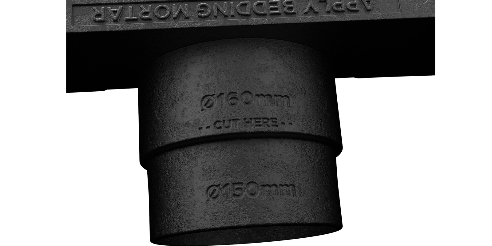 Once the foundations have cured, a drainage pipe socket of 150/160mm I/D may be attached to the spigot of the Gully Chute Connector.