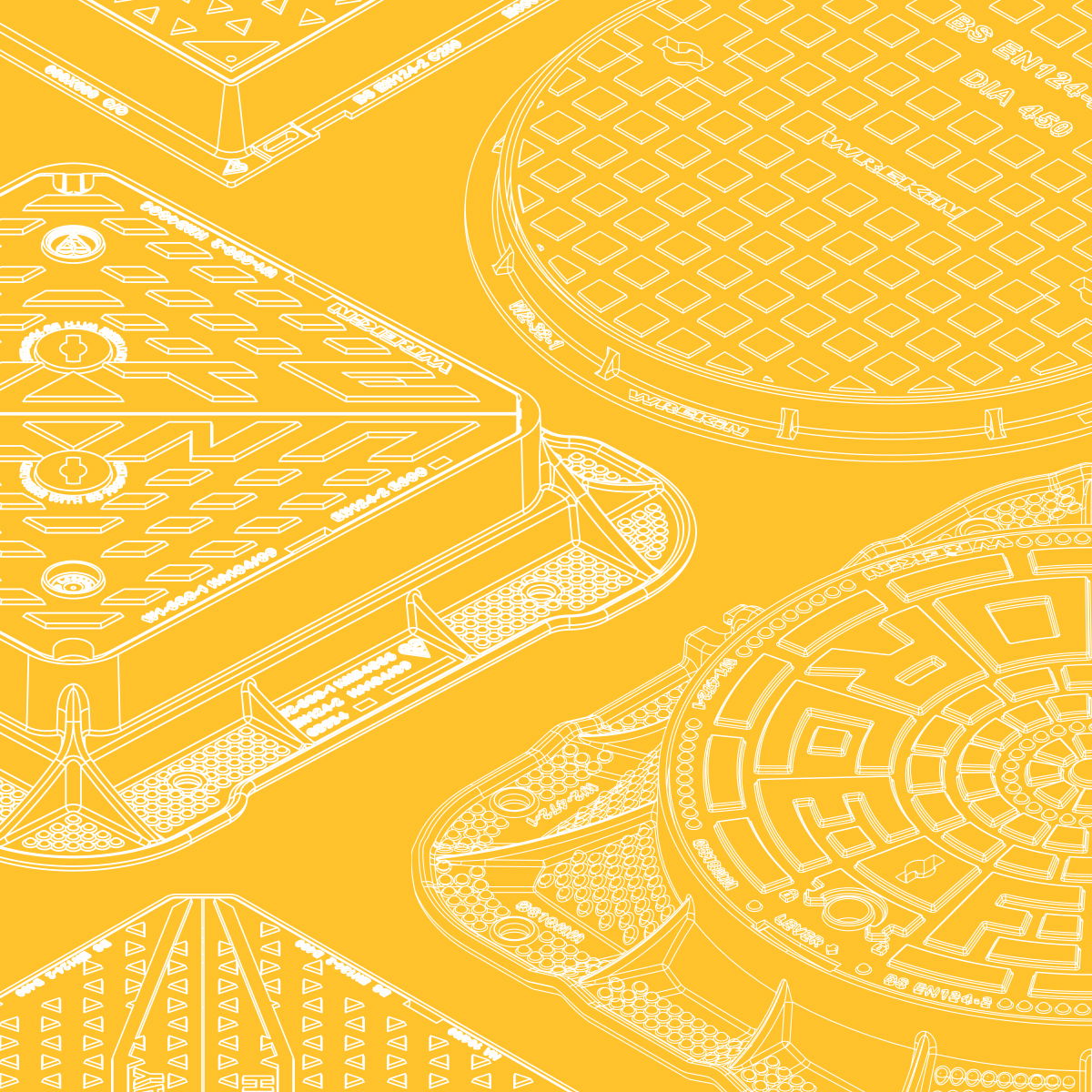 Line drawings of various manhole covers
