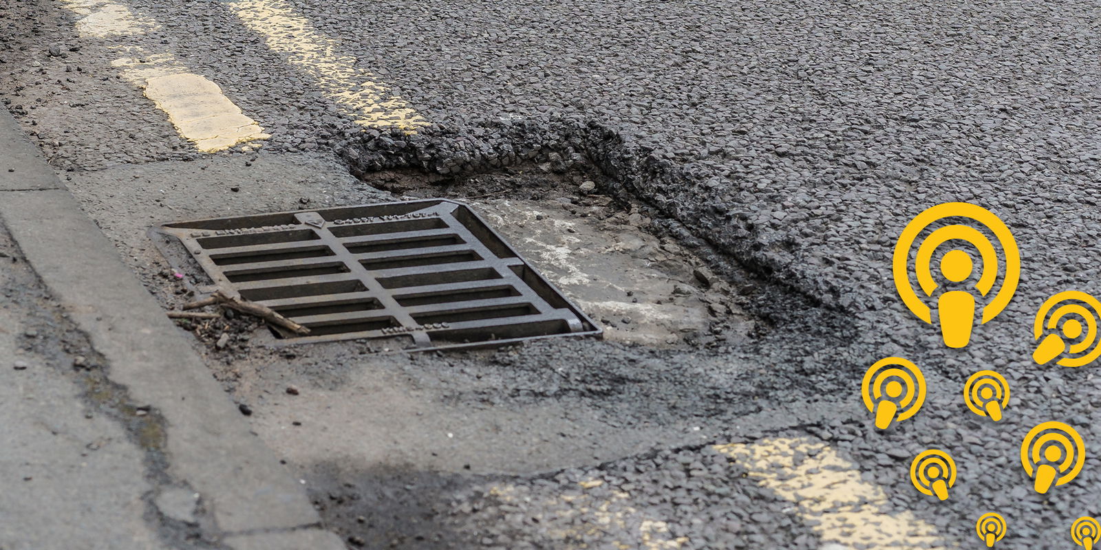 In fill broken up and ejected around a gully grating