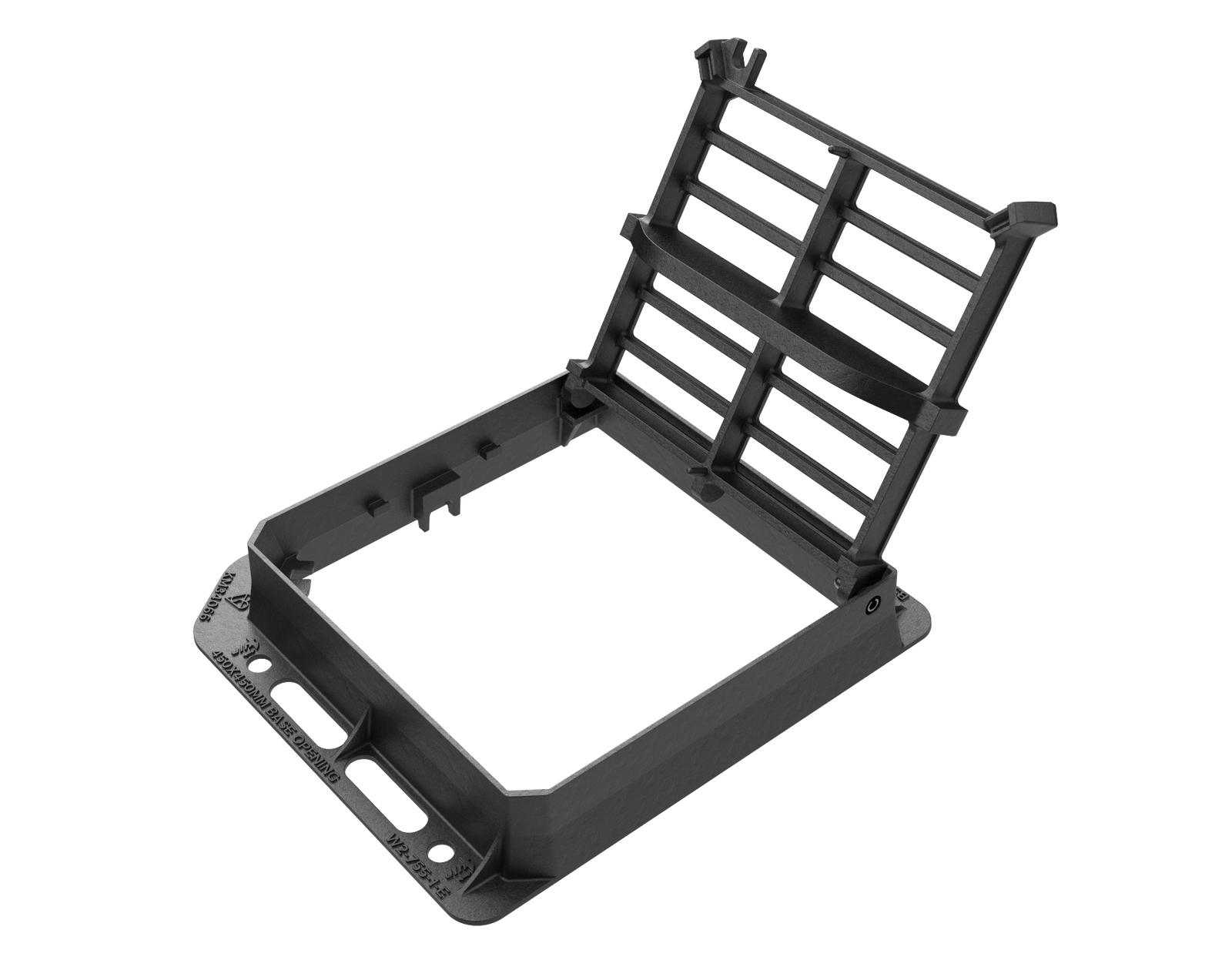 Opened gully grate hinged