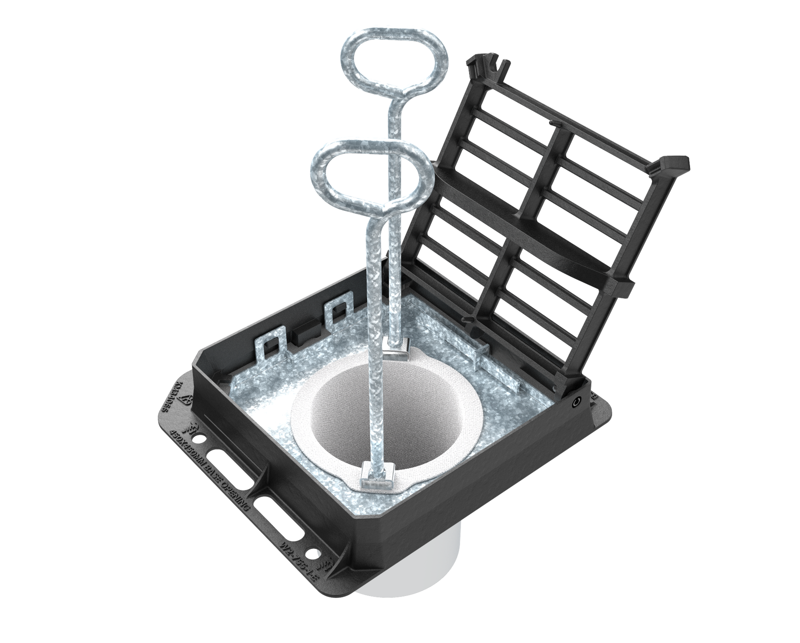 Silt bucket being installed with lifting keys