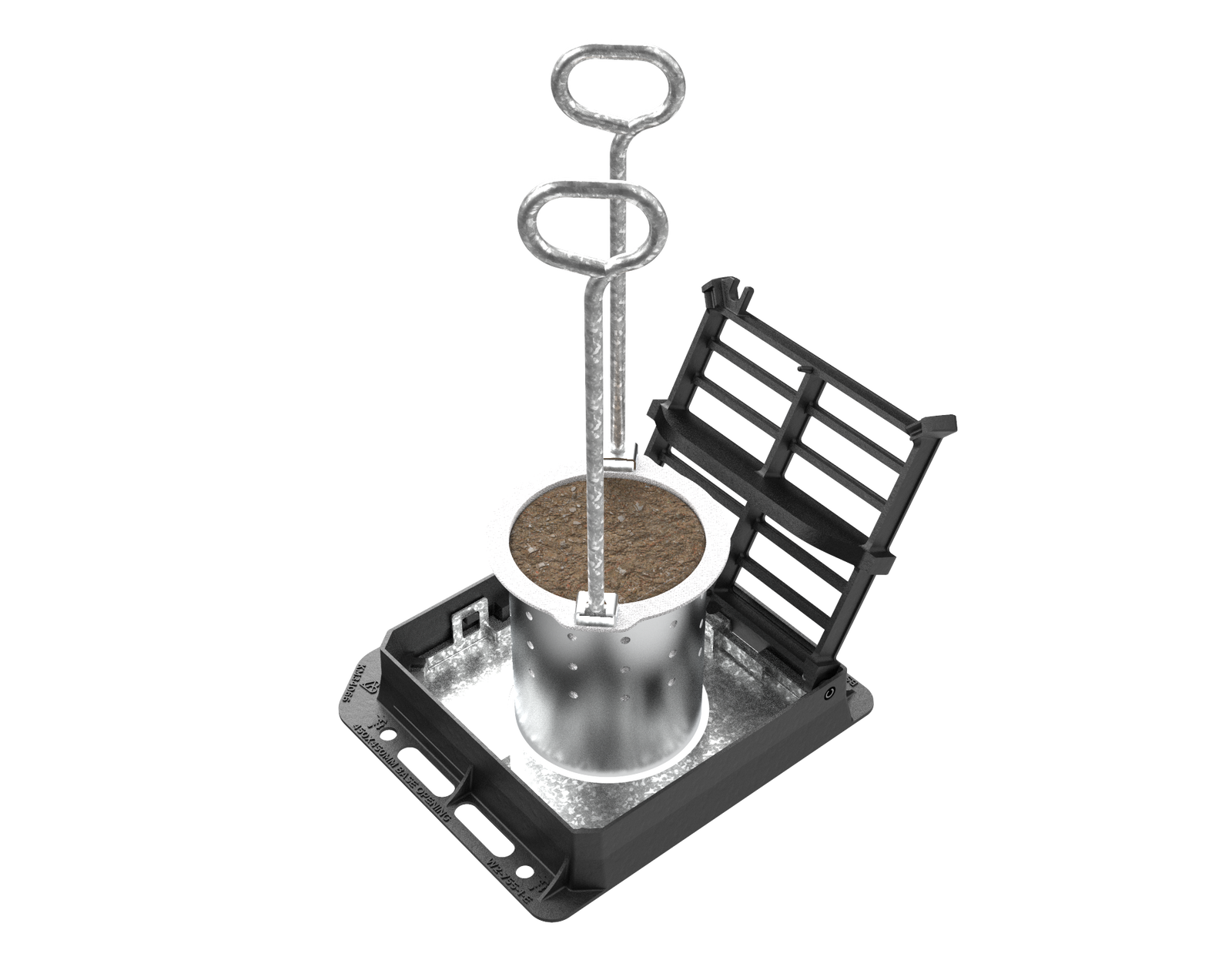 Silt bucket being removed when full with lifting keys