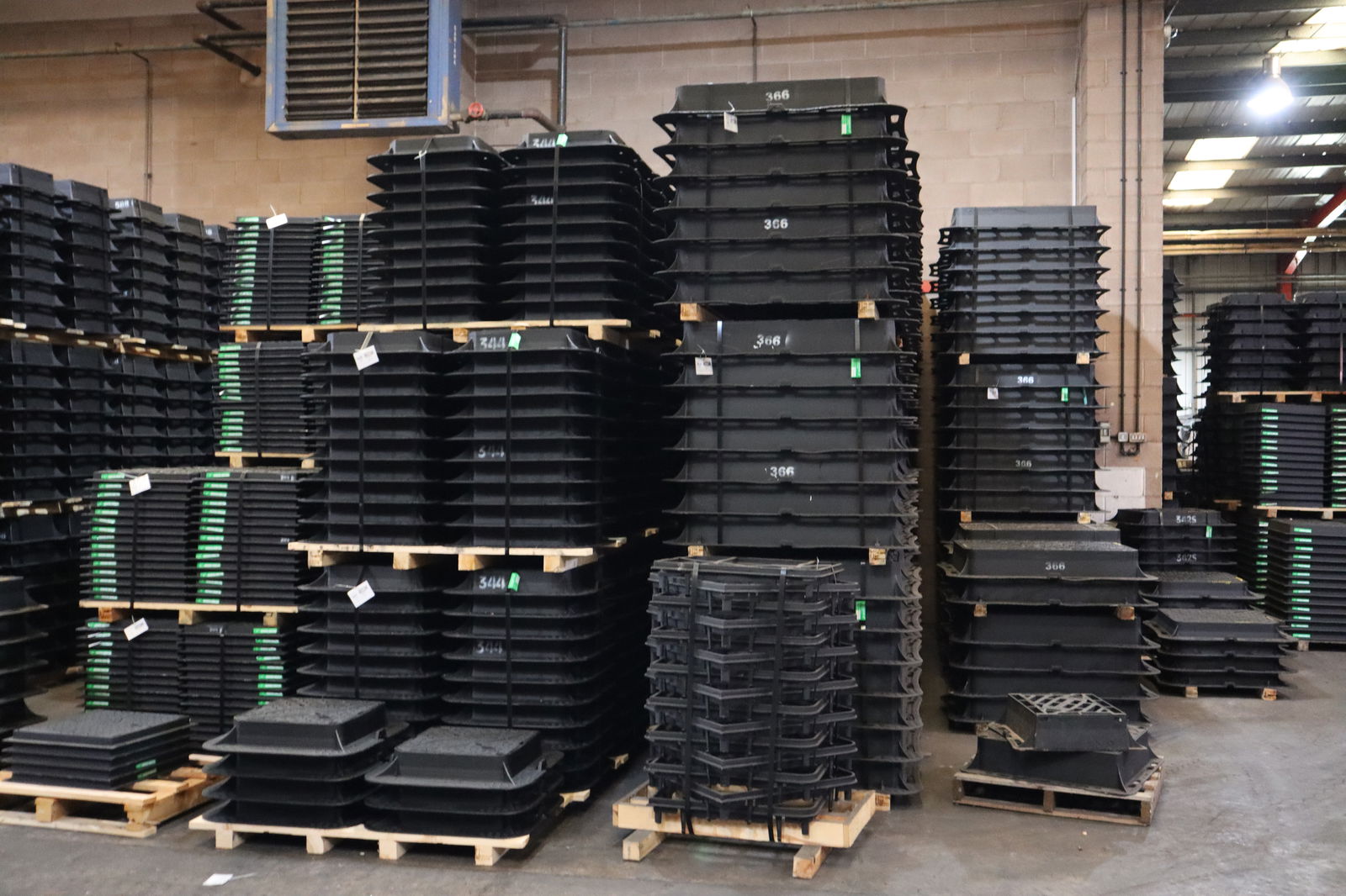 Covers stacked in warehouse