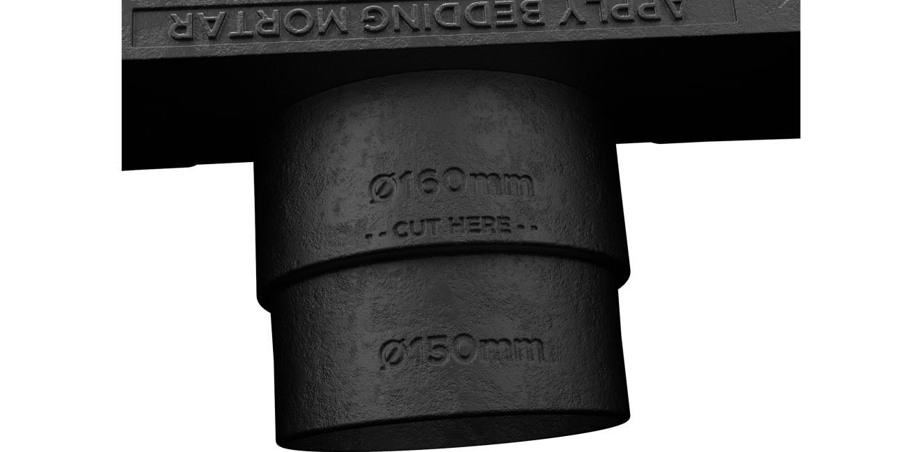 Once the foundations have cured, a drainage pipe socket of 150/160mm I/D may be attached to the spigot of the Gully Chute Connector.