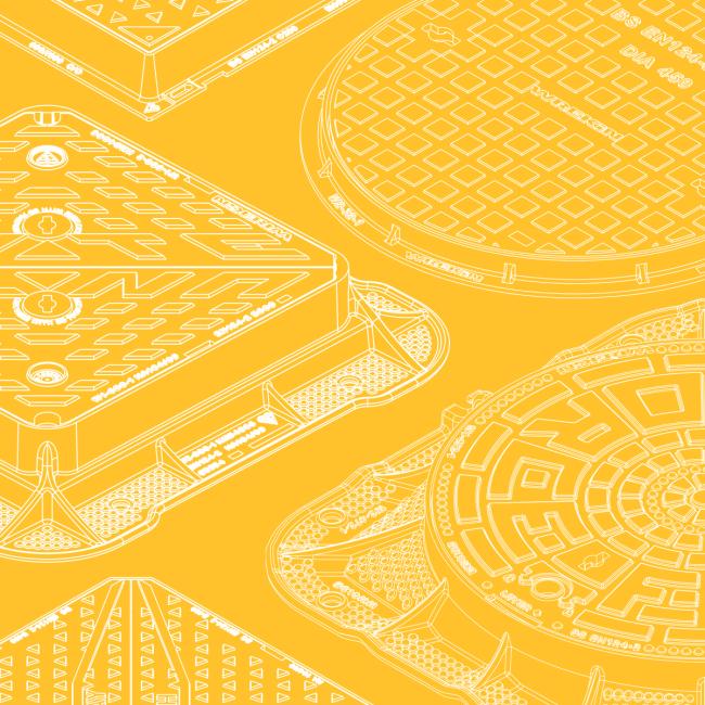 Line drawings of various manhole covers