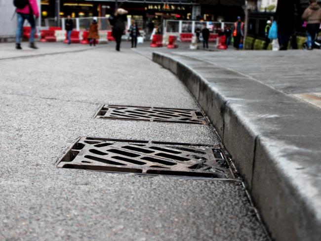 Gully grates outside New Street Station