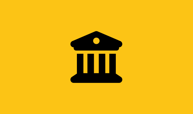 Roman style temple illustration on a yellow background